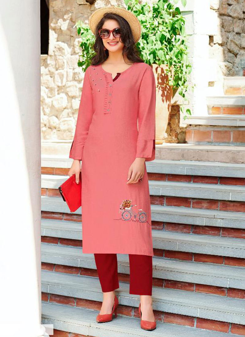 Sameera Rayon Designer Slub With Embroidery Work Stylish Look Kurti Collection 4001-4006